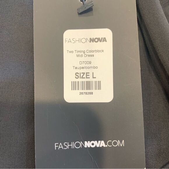 Fashion Nova Two Timing Colorblock MIDI Dress Taupe/Combo Size Large - Picture 10 of 10